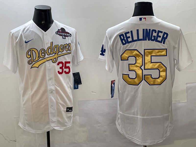 Men Los Angeles Dodgers #35 Bellinger White Elite 2025 Nike MLB Jersey style 6